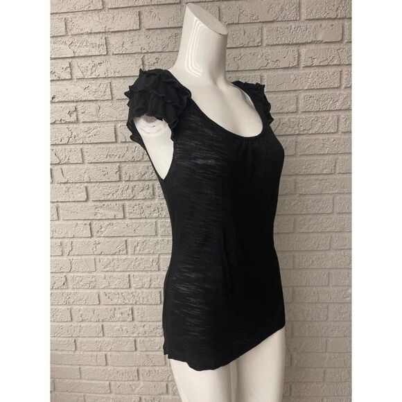 Cable and Gauge Women Black Sheer Ruffle Shoulder Sleeveless Top Size M - Picture 4 of 6